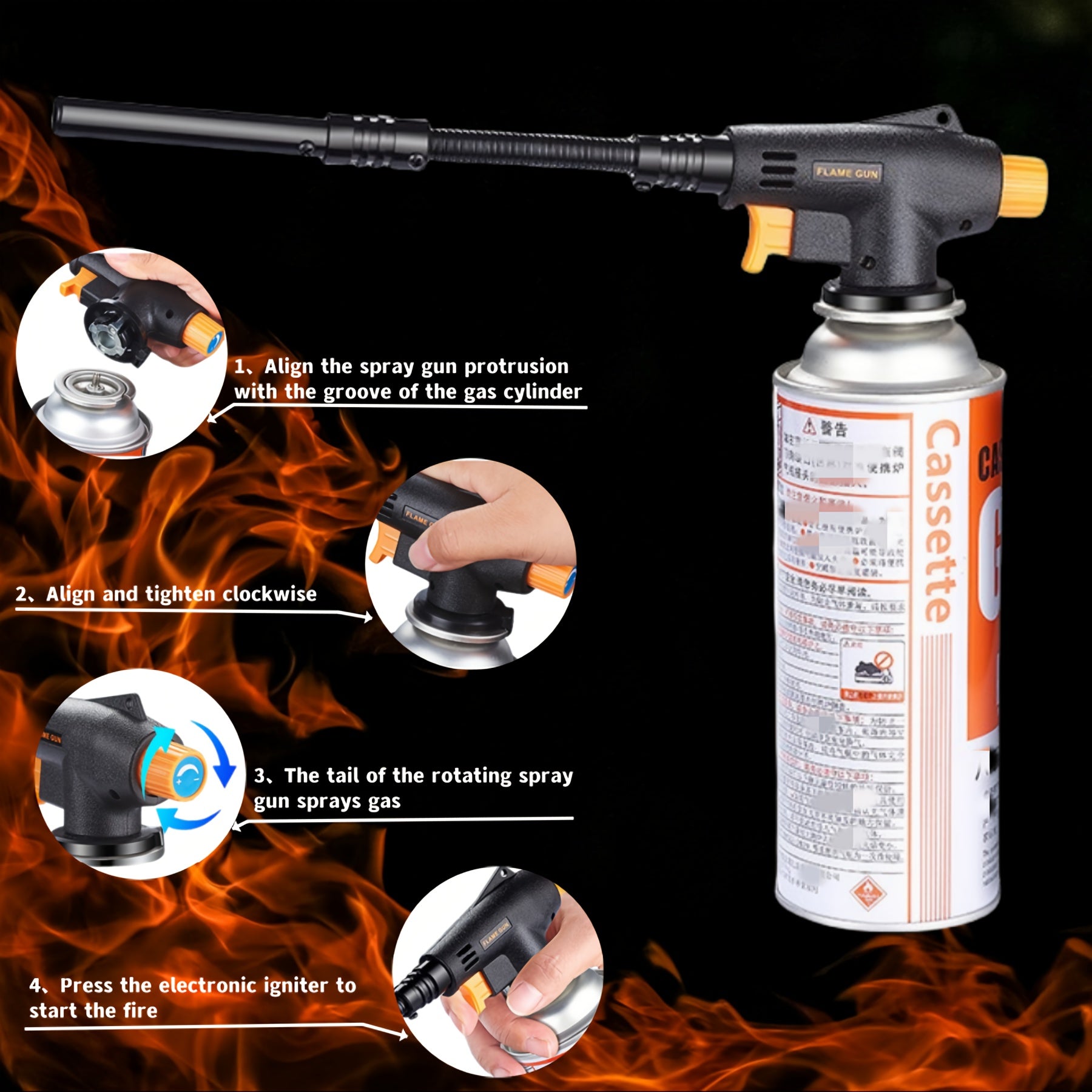 Portable Butane Torch with Extended Hose 1500°C for Outdoor Cooking and Grilling