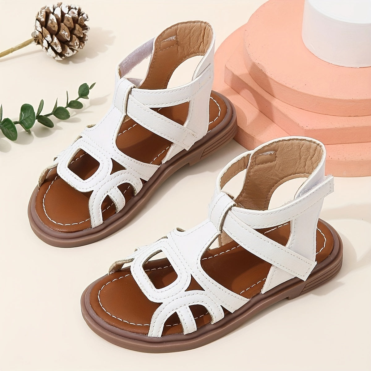 Girls' Summer Sandals Open Toe T-strap PU Platform Beach Shoes for Kids