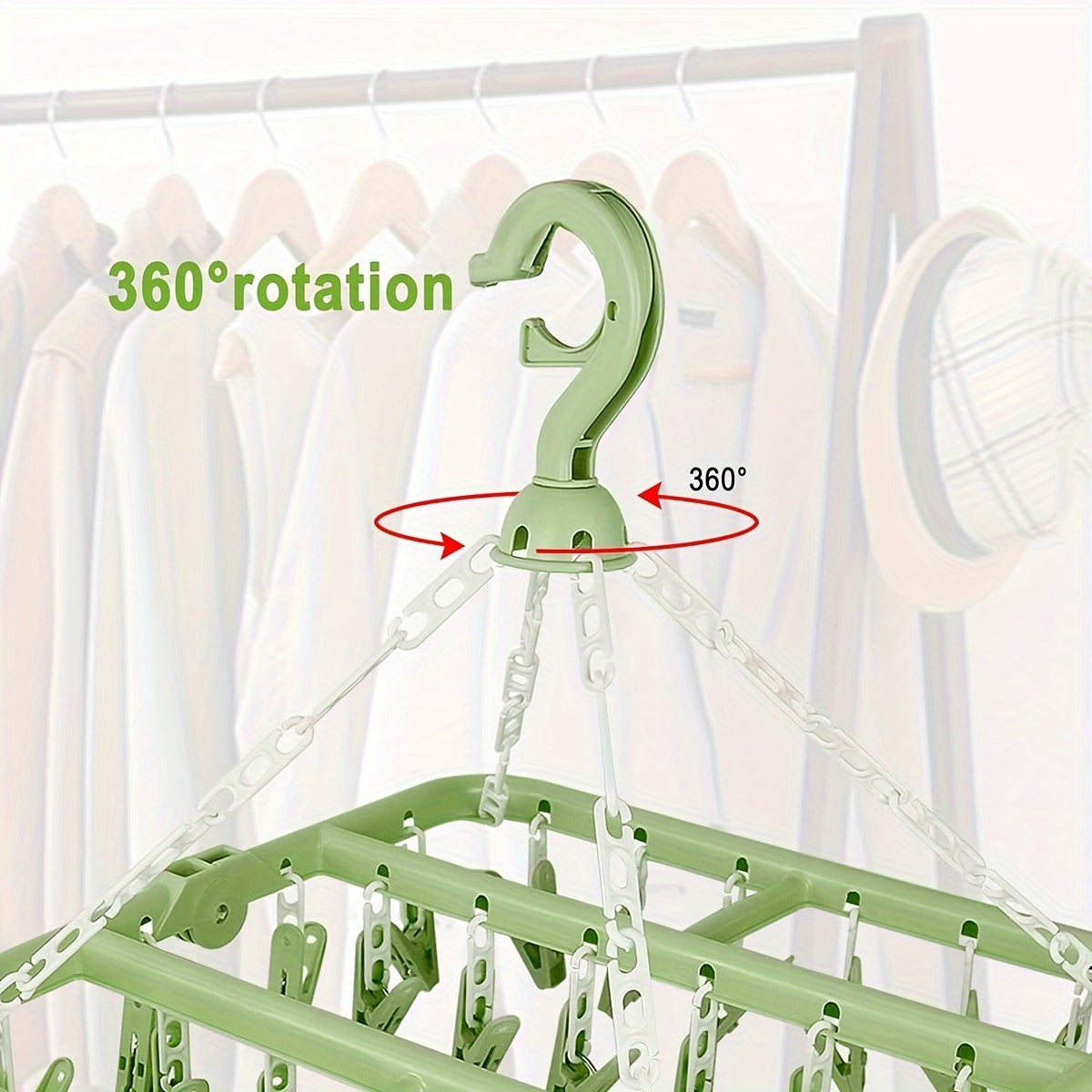 Tendedero plegable con 32 pinzas, gancho giratorio de 360°