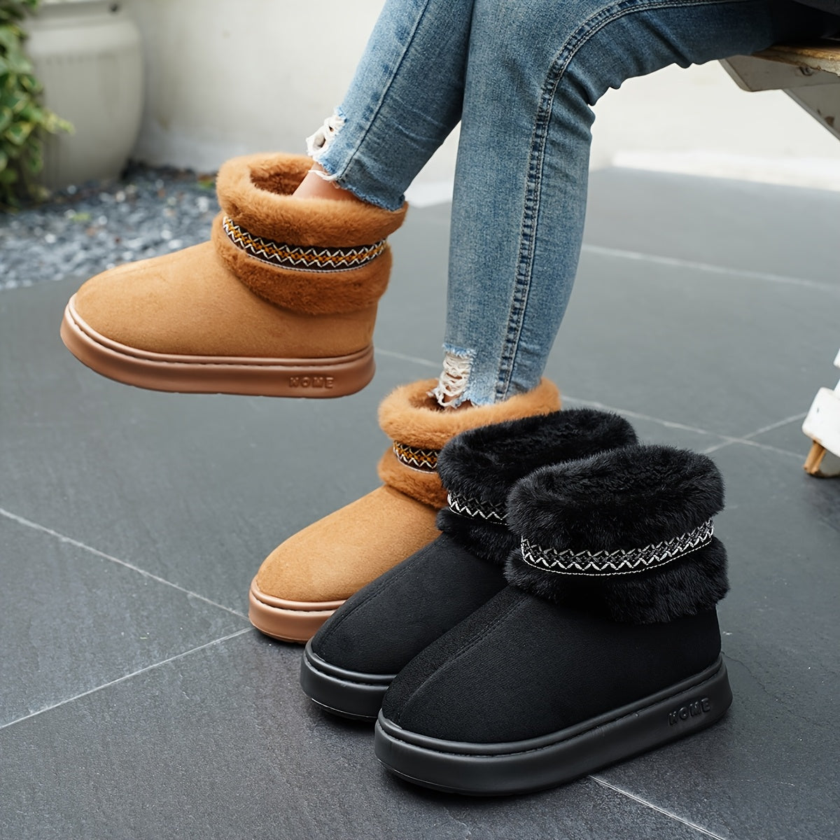 Women's Autumn Winter Solid Color Plush House Slippers Anti-Slip Comfort