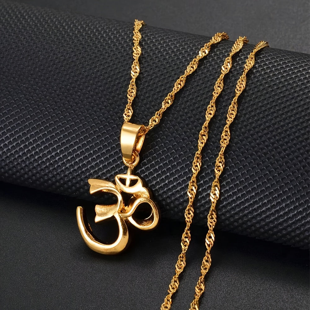 Collar con colgante de símbolo Om de cobre chapado en oro de 18 quilates para hombre y mujer, joyería de estilo vintage