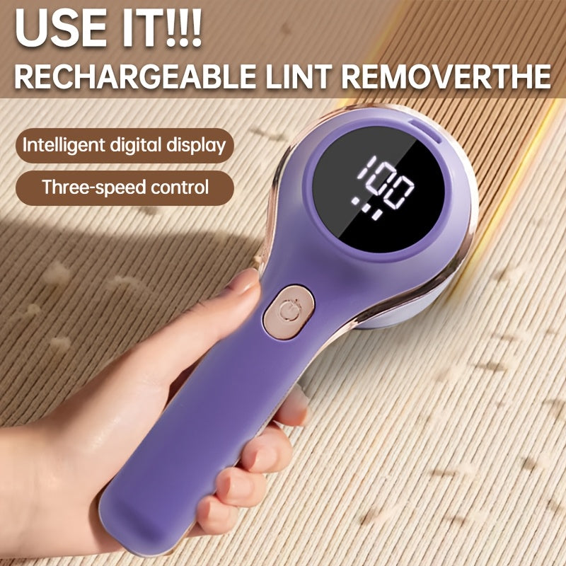 Rechargeable Lint Remover with Digital Display and 3-Speed Control for Clothing and Fabrics