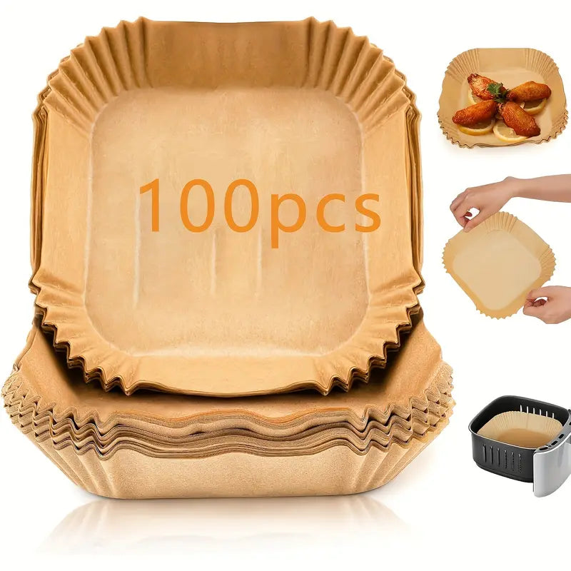 Square Air Fryer Liners 50/100 Pieces Multi-Layered Microwave Oven Safe