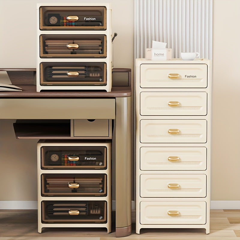 Armario de almacenamiento de plástico multiusos con cajones para dormitorio y organización de maquillaje