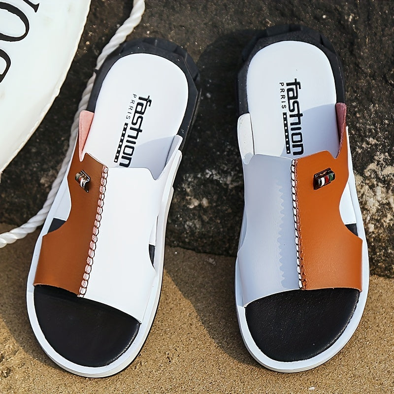 Women's Colorblock Open Toe Flat Slides Non-Slip Indoor Outdoor