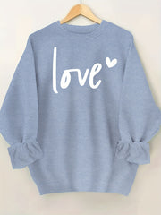 Plus Size Women's Love Print Sweatshirt Casual Long Sleeve Crew Neck