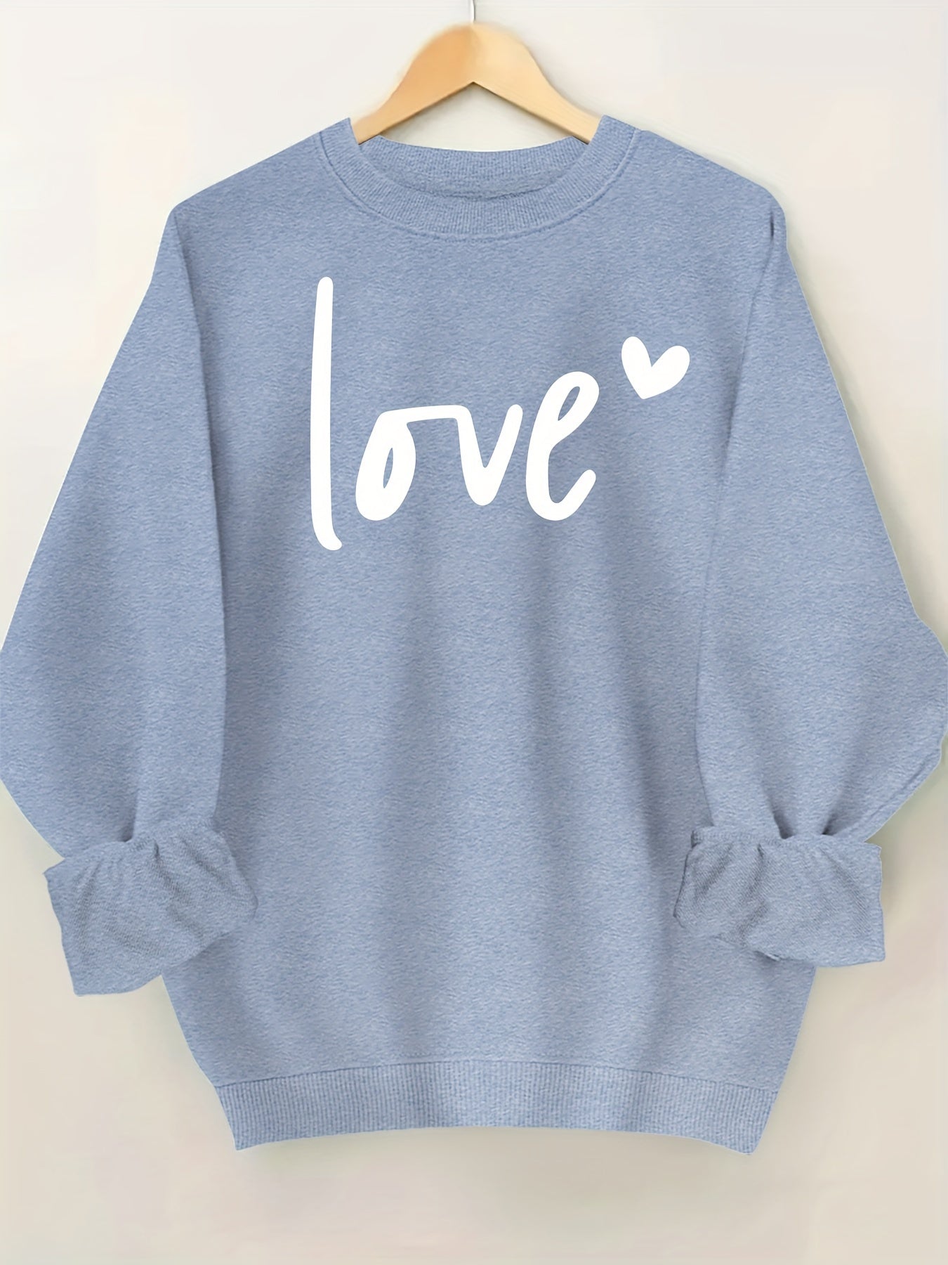 Plus Size Women's Love Print Sweatshirt Casual Long Sleeve Crew Neck