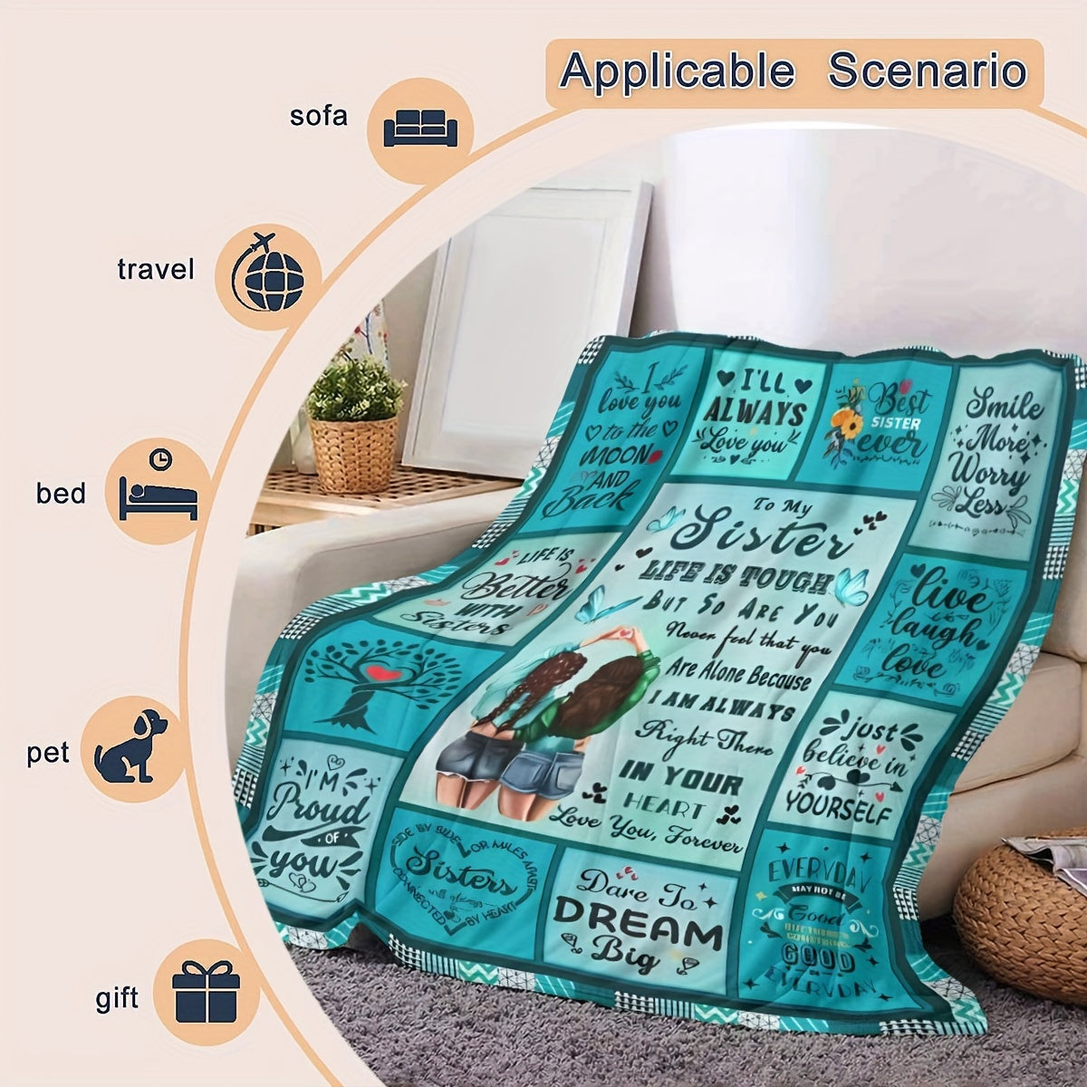 Flannel Fleece Throw Blanket for Women and Girls Digital Print Cozy Polyester Bed Sofa Chair Decor