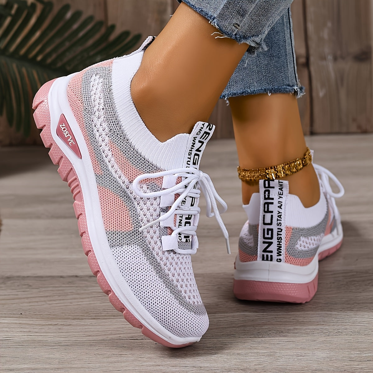 Women's Plus Size Lightweght Casual Sneakers with Gradient Color-Blocking and Breathable Fabric