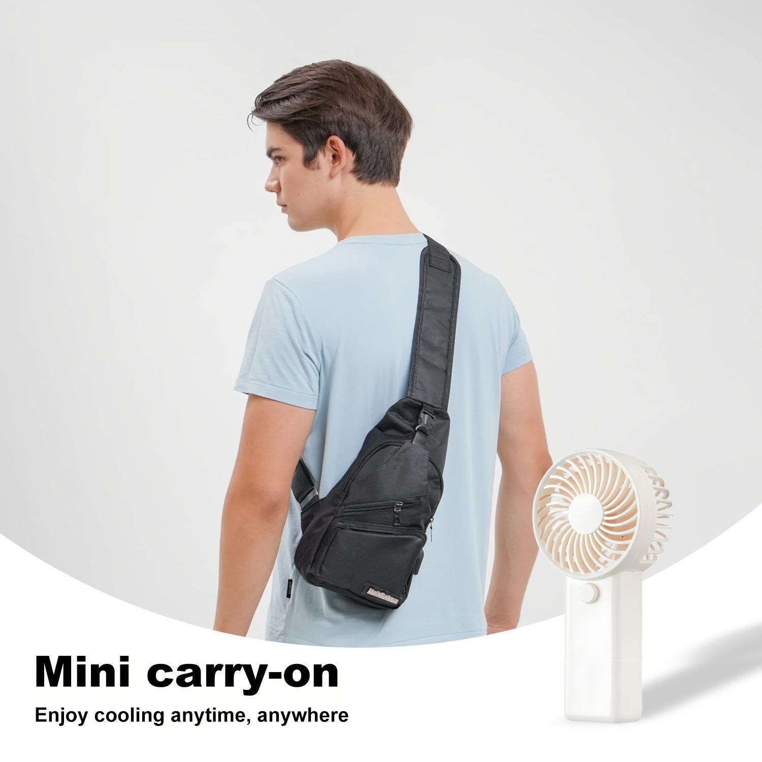 Oq rangda va yashil aksentlar bilan jihozlangan batareyali mini portativ ventilyator. Yengil, shovqinsiz va ofis, tashqarida, sayohat va lager uchun ideal. Har qanday joyda sovuq bo'ling! AAA batareyalar kiritilmagan.