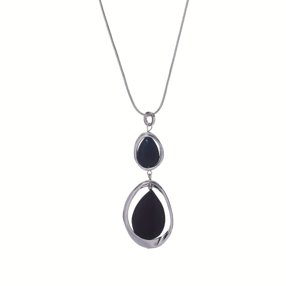Collar con colgante geométrico de piedra negra para mujer, aleación de zinc, joyería larga para uso diario y fiestas