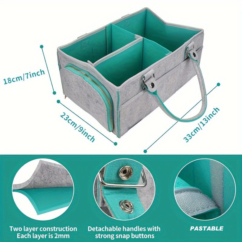 Фетровая сумка для подгузников с просторным хранилищем, боковыми карманами и застежкой на молнии - идеально подходит для организации подгузников