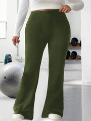 Women's Plus Size High Waist Stretchy Flare Leg Pants Olive Green