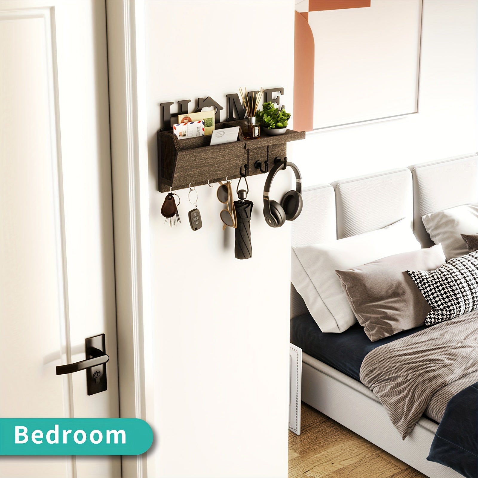 Perchero de pared de madera con 7 ganchos para correo y organizador de adornos decoración del hogar