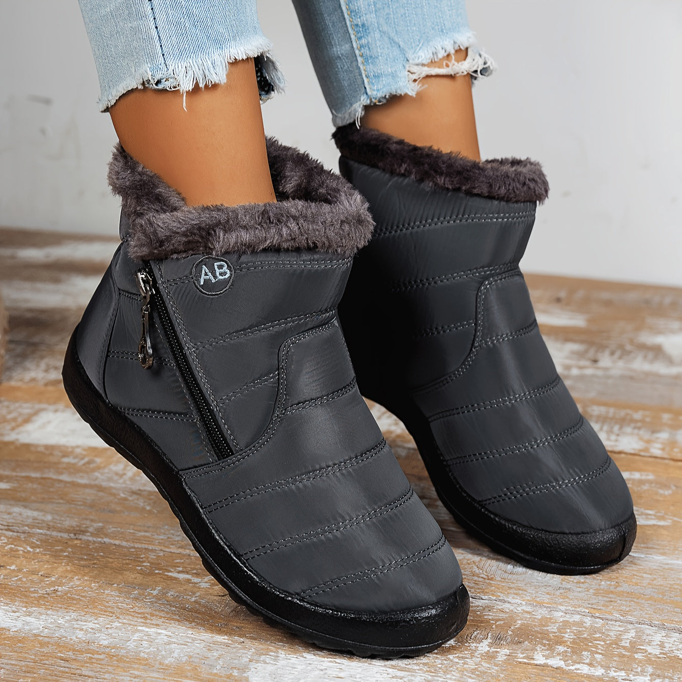 Women's Winter Snow Boots Mid-Calf Side Zipper Plush Lining