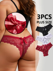 Plus o'lcham ayollar uchun thong ichki kiyimlar, bir hil rangli, korshni bilan, nafas oluvchi, yumshoq, 3 dona paket