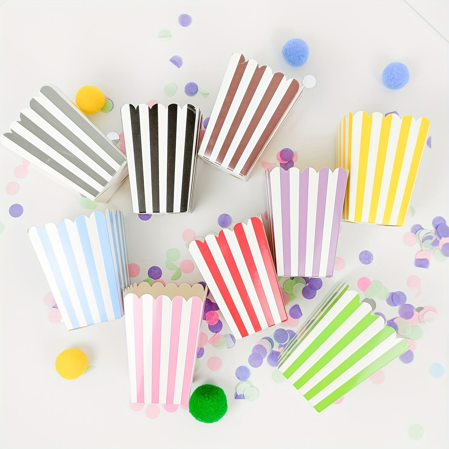 Striped Paper Popcorn Boxes Set of 12 for Parties and Snacks