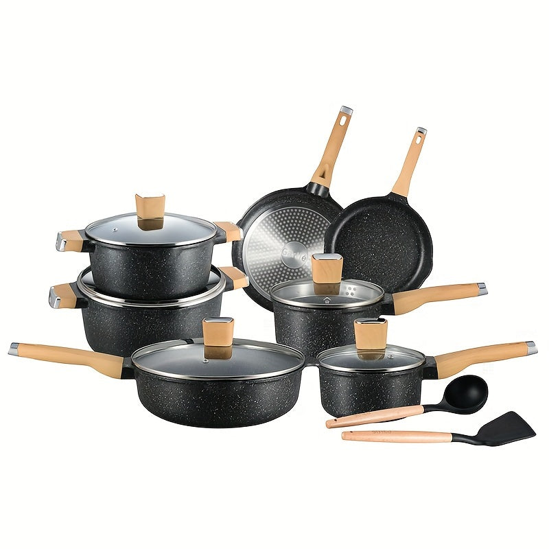 Juego de utensilios de cocina de 16 piezas, ollas antiadherentes, olla de hierro fundido, freidora de aceite, olla para guisos y fideos