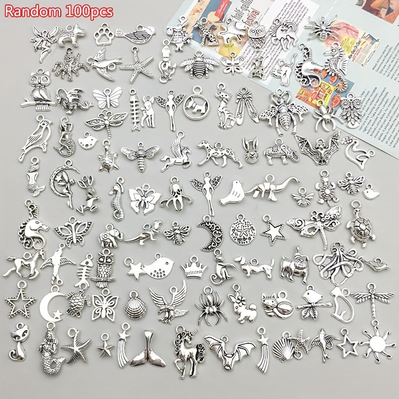 100 Pieces Metal Mixed Jewelry Charms Vintage Animal Charms for DIY Necklace Making