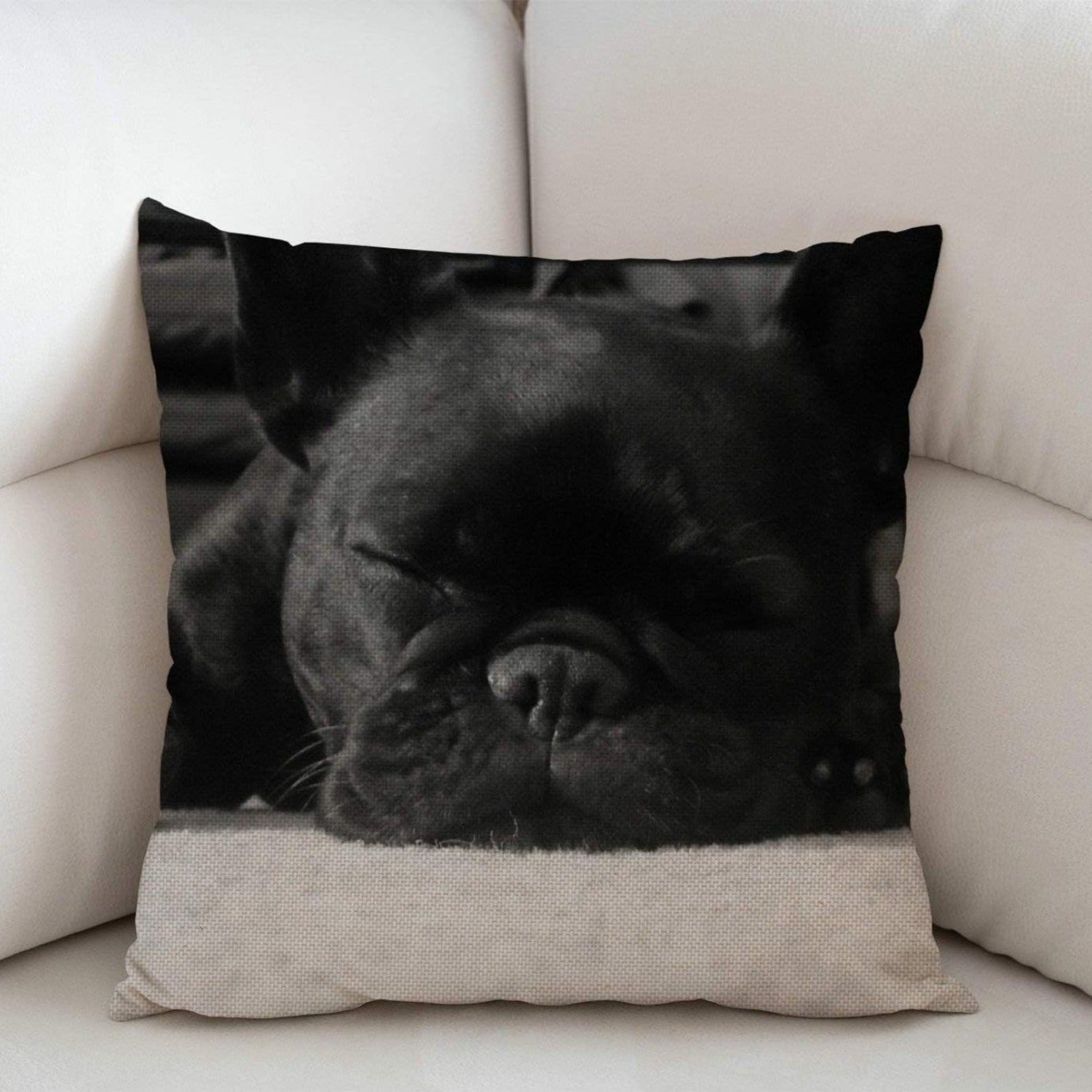 French Bulldog Linen Throw Pillow Cover 45.72x45.72 cm Zipper Closure Machine Washable Decorative Home Decor