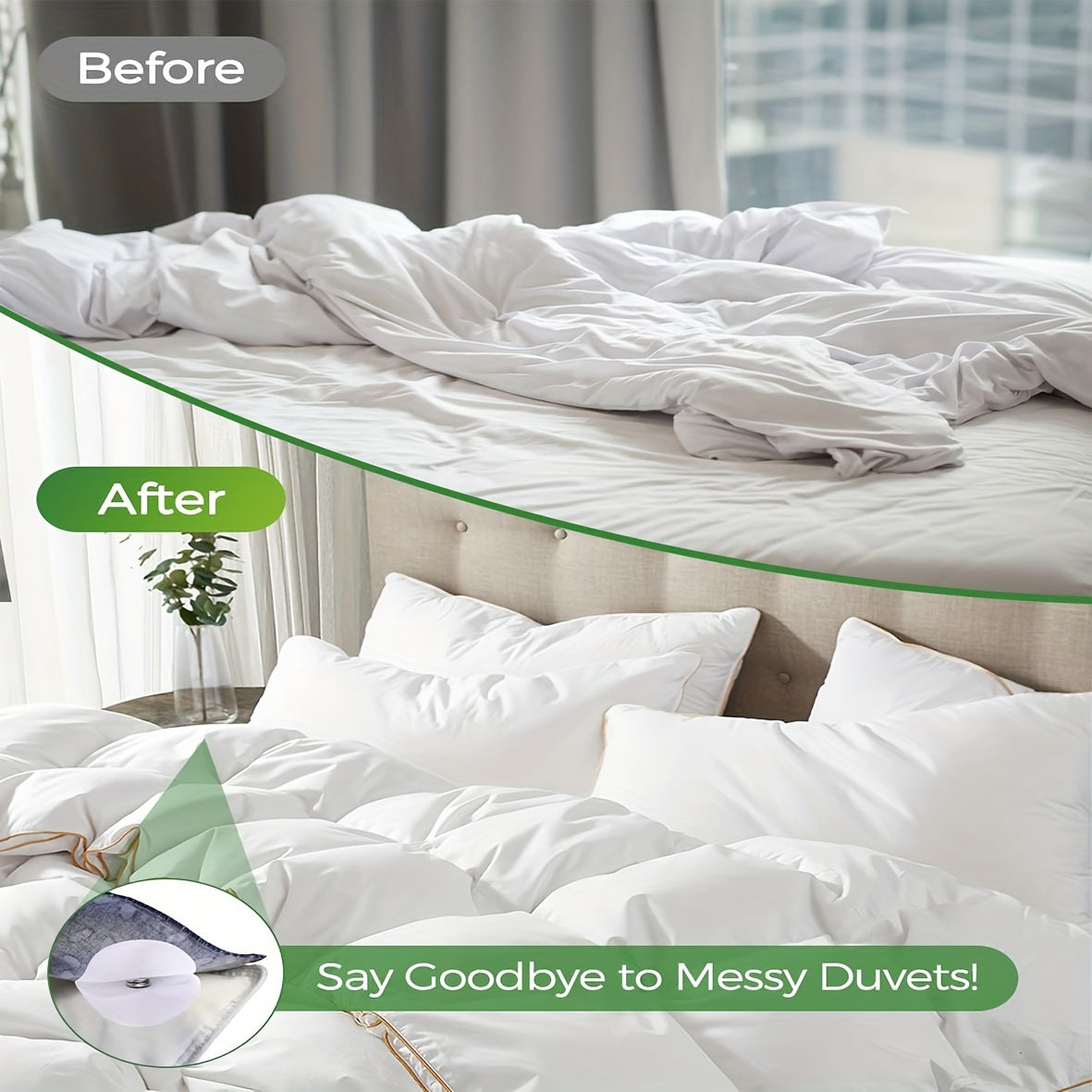 Set of 8 White Metal Quilt Clips for Sheets and Duvets, Iron-On and Stick-On