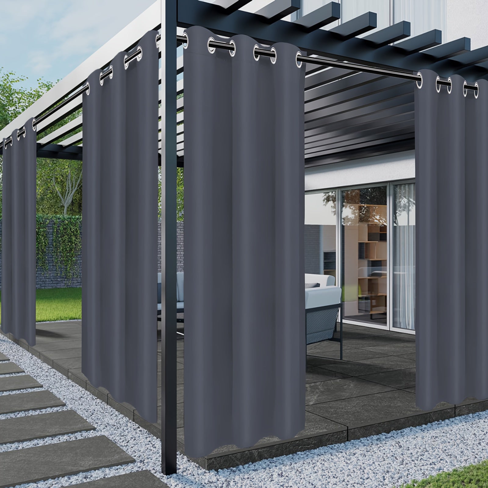 Outdoor Patio Curtain Waterproof UV Protection Fade-Resistant Grommet Privacy Polyester