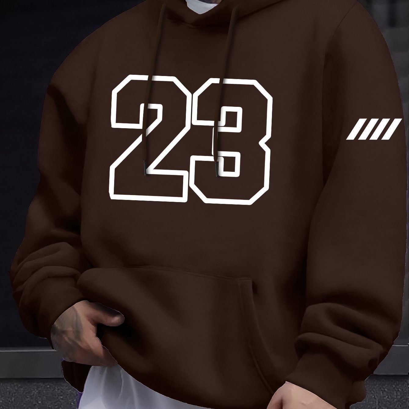 Men's Polyester Hoodie with Kangaroo Pocket, Casual Geometric Print for Fall and Winter