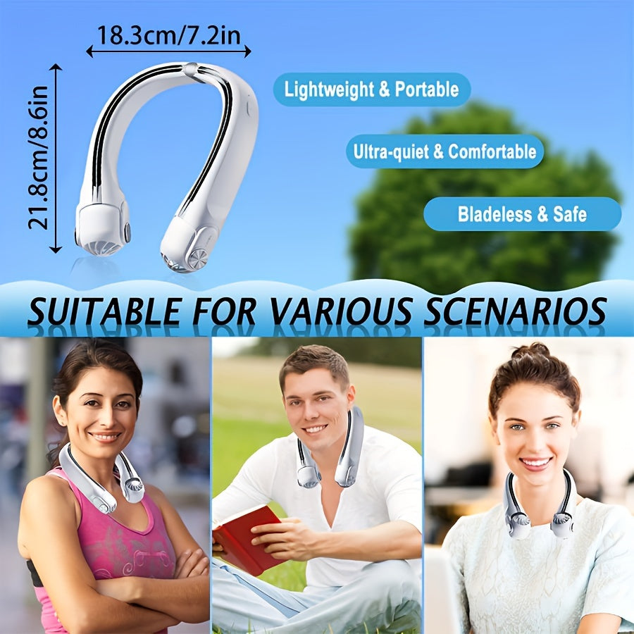 2024 Bladeless portativ bo‘ynig‘ingiz uchun fan, 360° aylanadigan havo oqimi bilan, qayta zaryadlanadigan