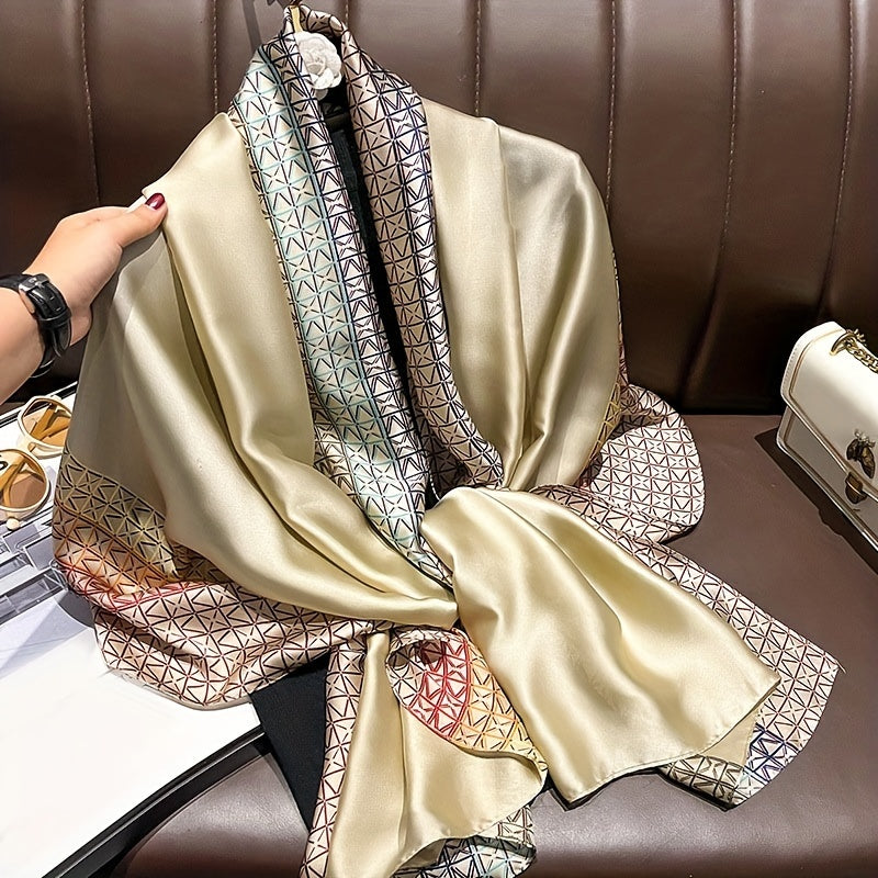 Elegant Geometric Satin Scarf for Women Windproof Travel Eid Celebration