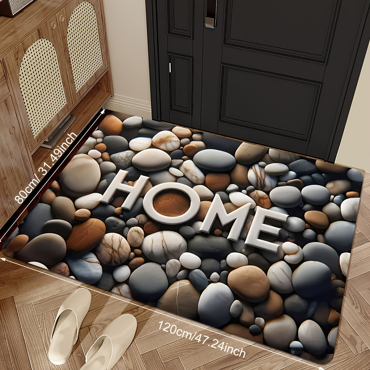 Coastal Stone Flannel Welcome Rug with Memory Foam Non-slip Absorbent Floor Mat