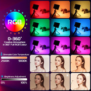RGB LED Video Light Portable Rechargeable Camera Light Panel with Adjustable Color Temperature and Brightness