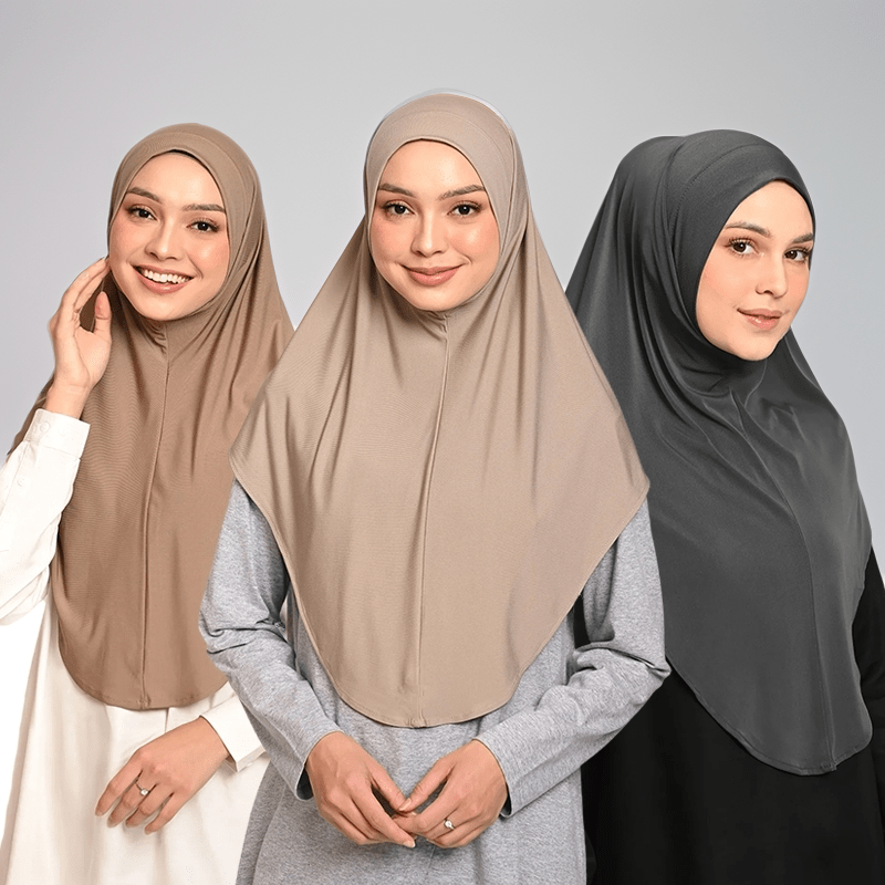 Elegant Polyester Hijab Set for Women Solid Color Yarn-Dyed Windproof Breathable Outdoor