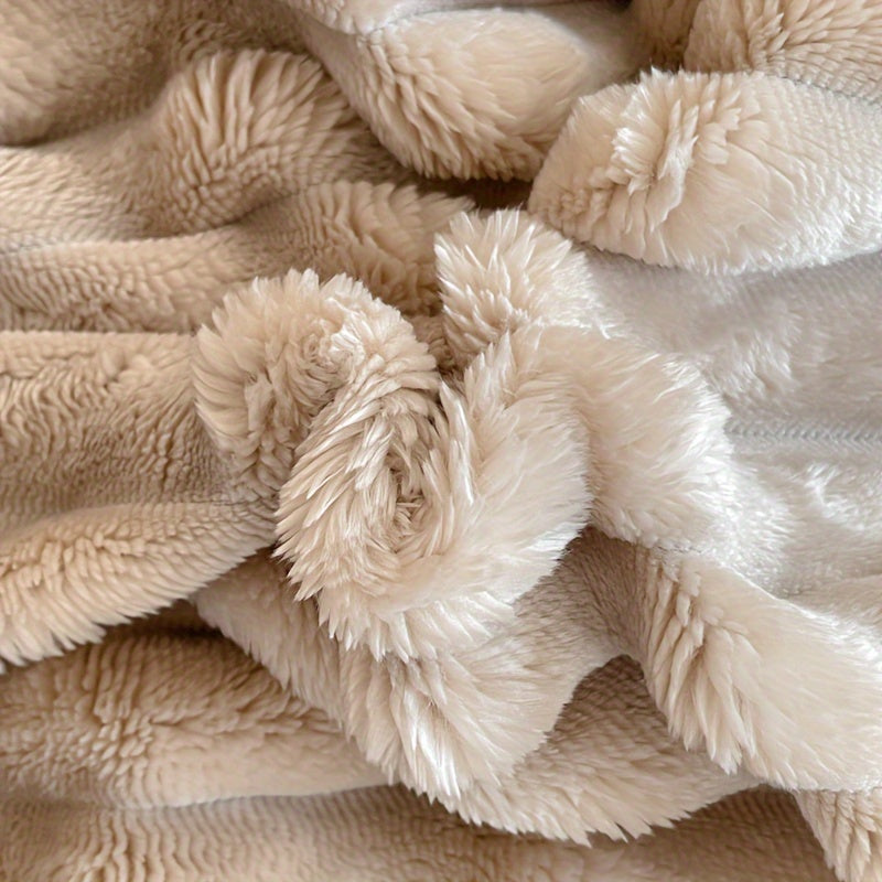 Solid Color Striped Rabbit Fur Throw Blanket with Flannel Fleece for Warmth