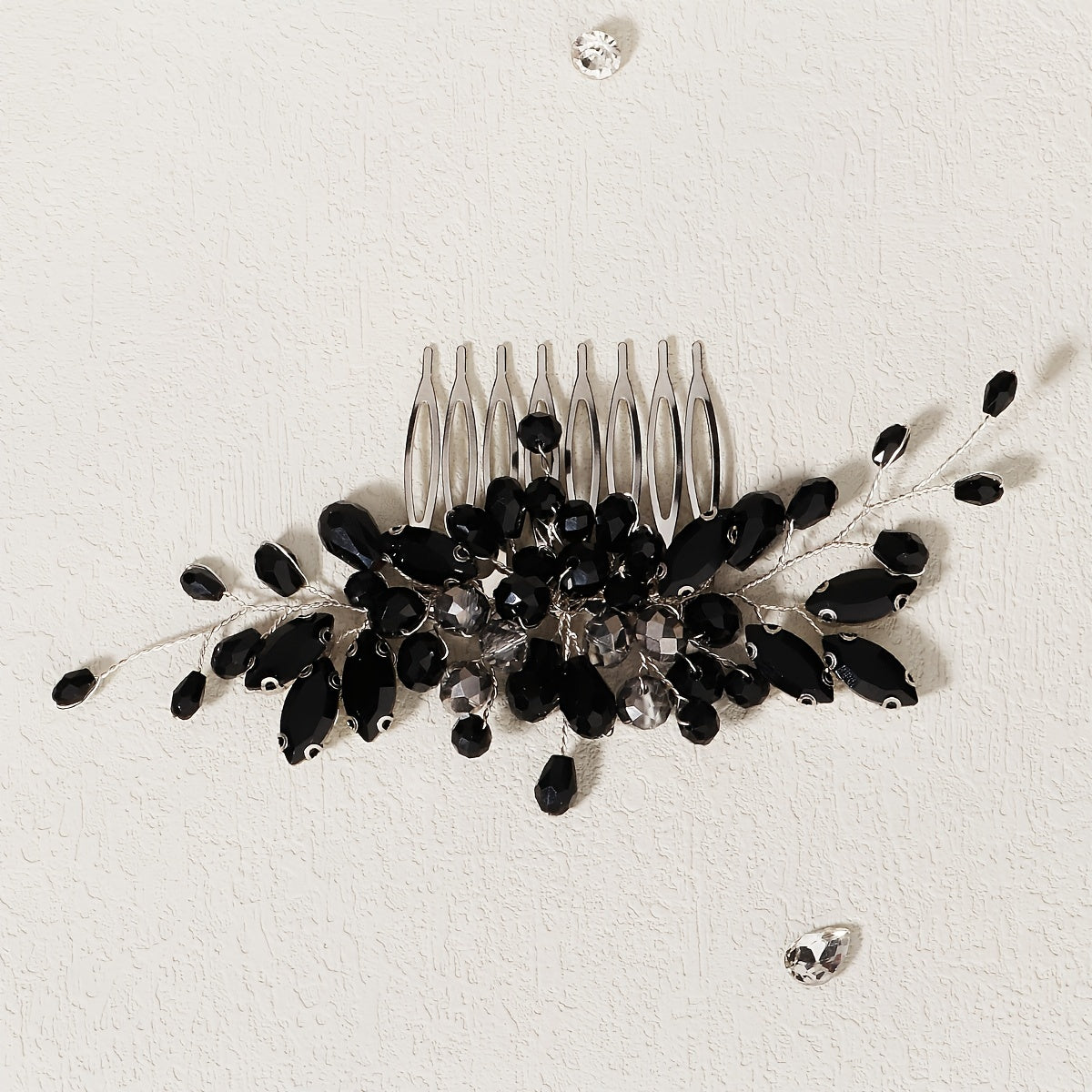 Black Hair Comb with Bridal Crystal Rhinestones and Bead Hair Clip for Weddings