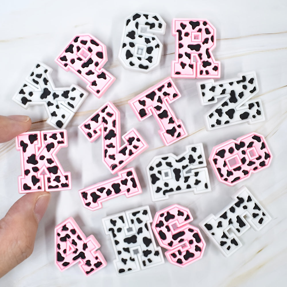 36pcs Black Speckled PVC Shoe Charms Playful Cow Spot Letter Shoe Decorations