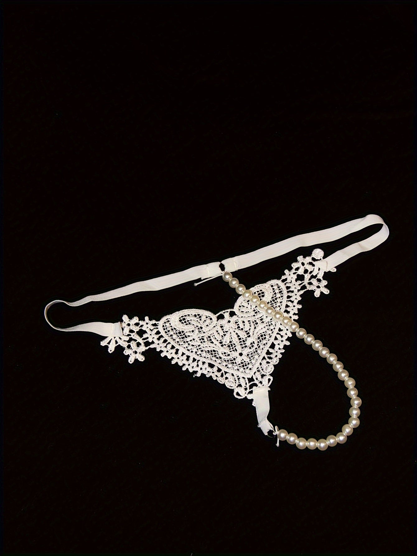 Women's Low-Rise Pearl Embellished Thong Lingerie with Hollow Out Design