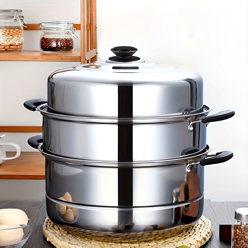 3-Tier Stainless Steel Steamer Pot with Lid for Vegetables Dumplings Soups