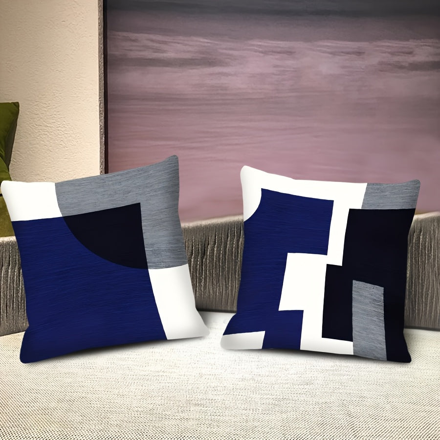Navy Blue White Geometric Throw Pillow Cover 44cm Square Modern Boho Decor