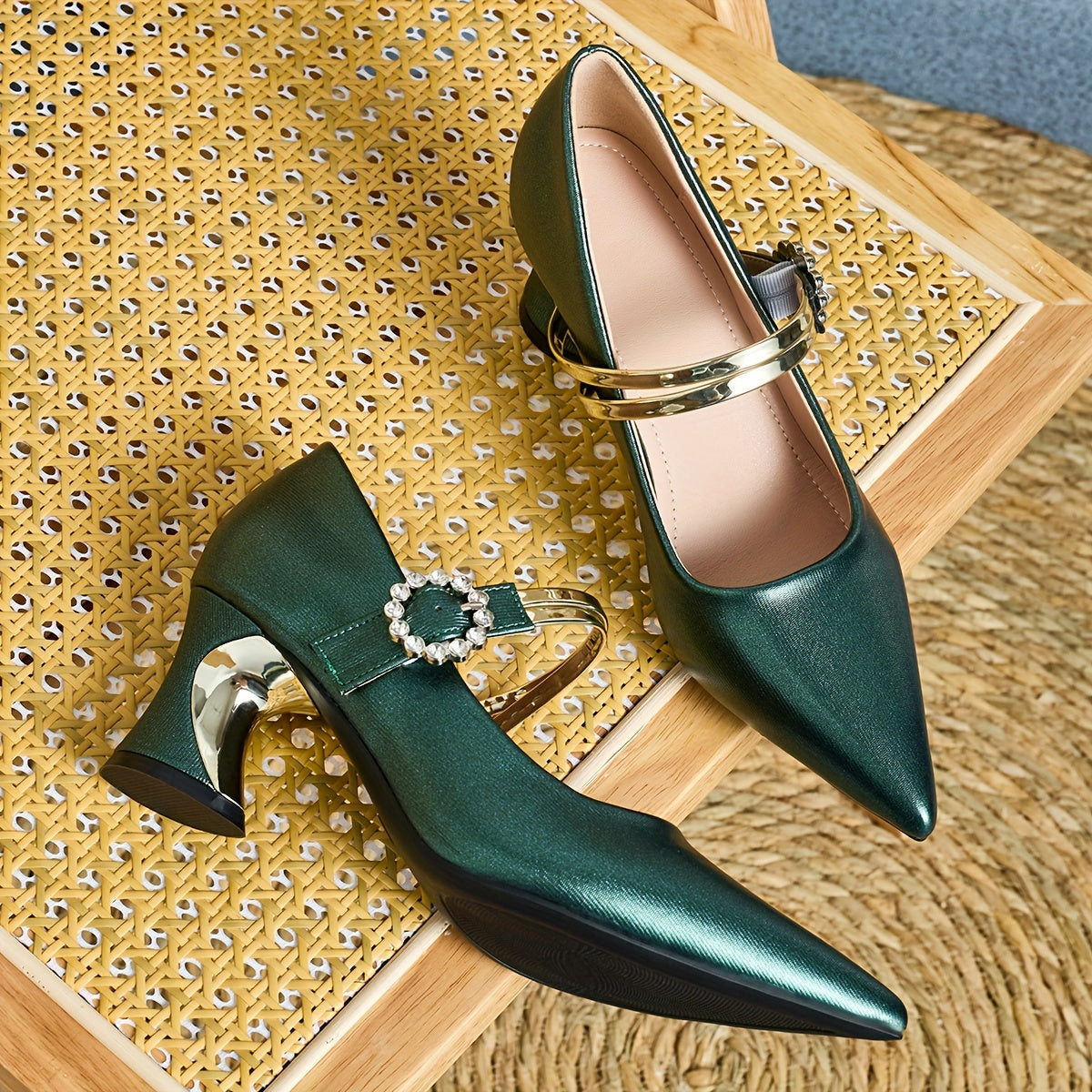 Ladies Casual Pointed High Heel Mules, Thick Heels, All-Match Style