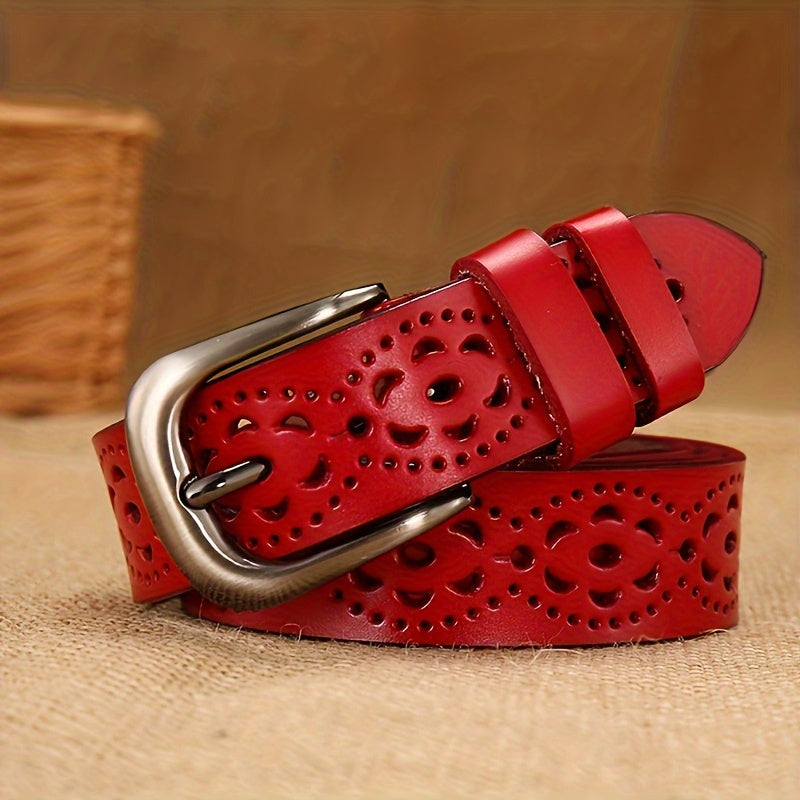 Женский винтажный пояс с вырезами и пряжкой-пуговицей для классических джинсов