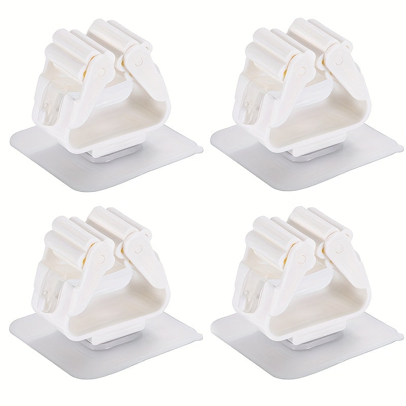 No-Drill Wall Mount Mop and Broom Holder Clips Adhesive Storage Rack for Kitchen Bathroom RV