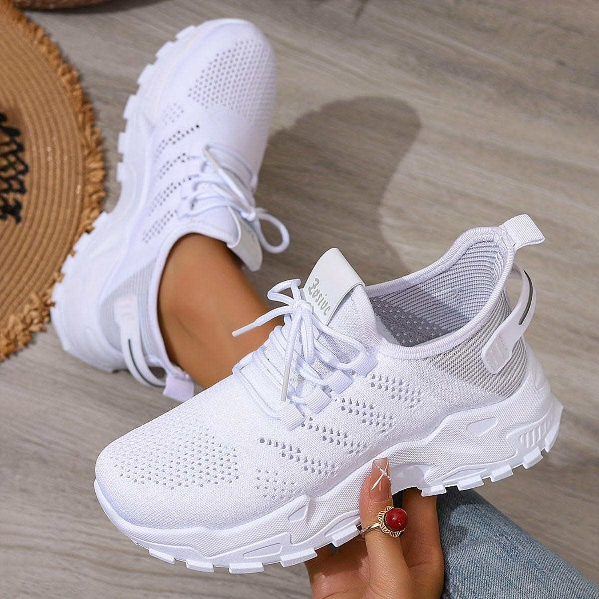 Женские дышащие сетчатые кроссовки повседневные легкие беговые обувь белые низкие