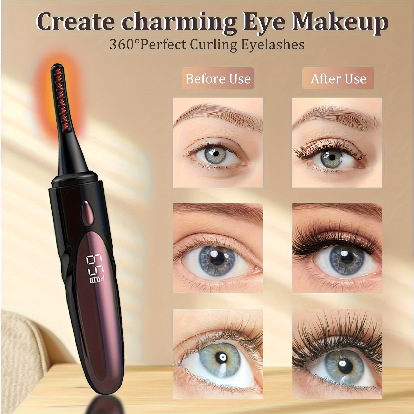 Rechargeable Heated Electric Eyelash Curler with Adjustable Temperature LED Display and Type-C Charging