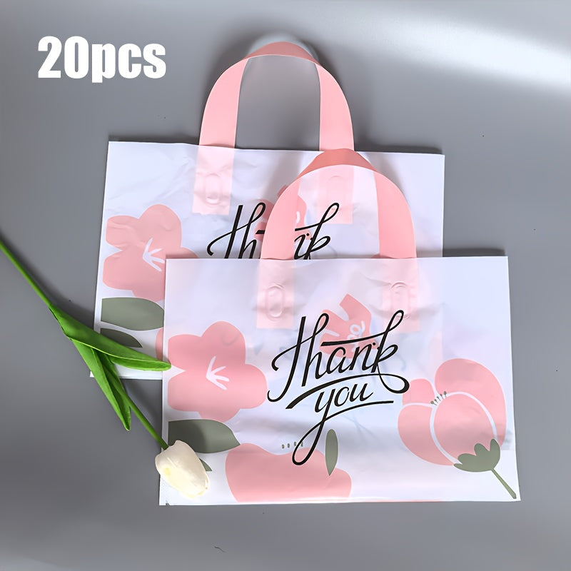 Pack of 50 Floral Gift Bags Plastic Tote for Weddings Birthdays Holidays