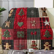 Christmas Themed Knitted Polyester Flannel Blanket with Stars Gingerbread Men and Trees