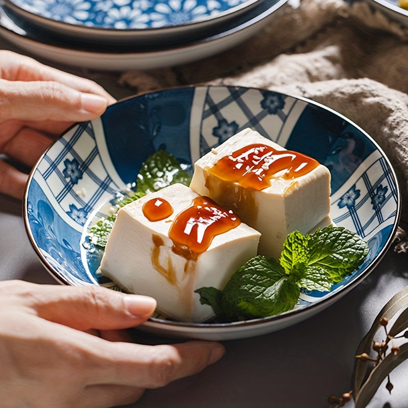 Keramika kechki taomlar uchun to'plam, ko'k va oq gul naqshli, 20.32 sm, salat, makaron va apetit uchun