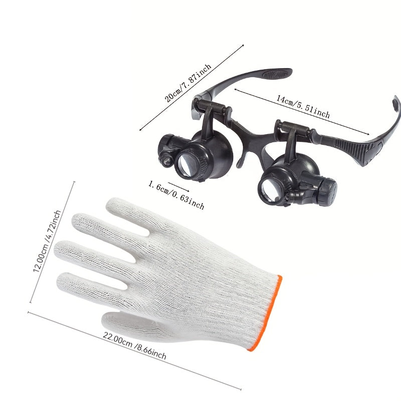 Headband Magnifier Glasses Set with 10X 15X 20X 25X Lenses LED Light Hands-Free Loupe Visor for Jewelry Crafts Reading