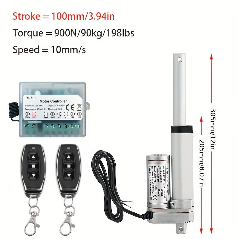 12V DC Linear Actuator with Controller 900N Max Load 10mm/s Stroke 50-300mm