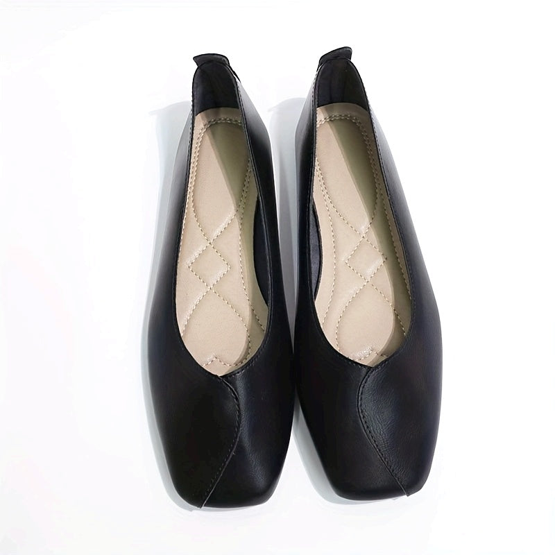 Женские балетки-лодочки с квадратным носком и ремешком на щиколотке в черном, коричневом и бежевом