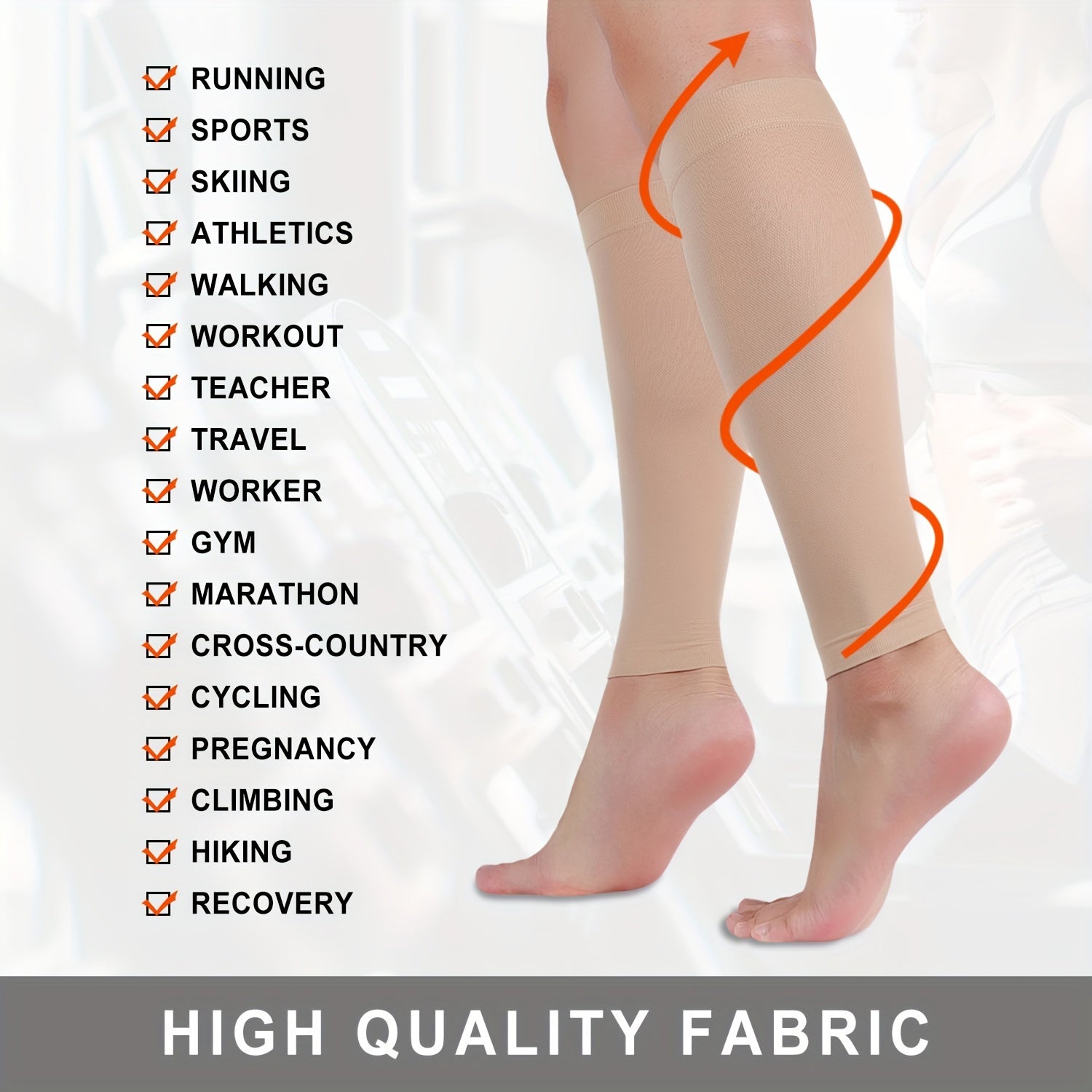 Unisex Nylon Spandex Leg Compression Sleeves 20-30mmHg Breathable Non-Slip